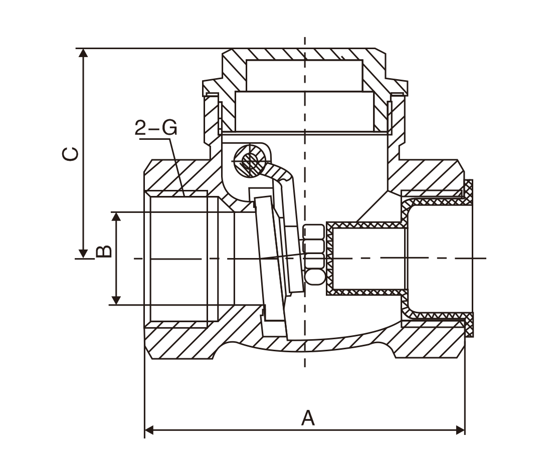 黃(huang)銅卧式止(zhǐ)回閥(圖1)